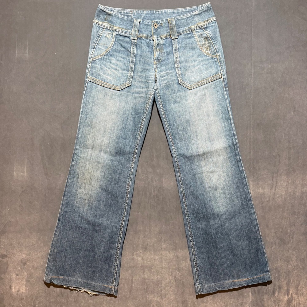 Diesel Hipper Jeans Womens 27 (Fits 30x30) Blue Wide Leg Distressed Low Rise Y2K